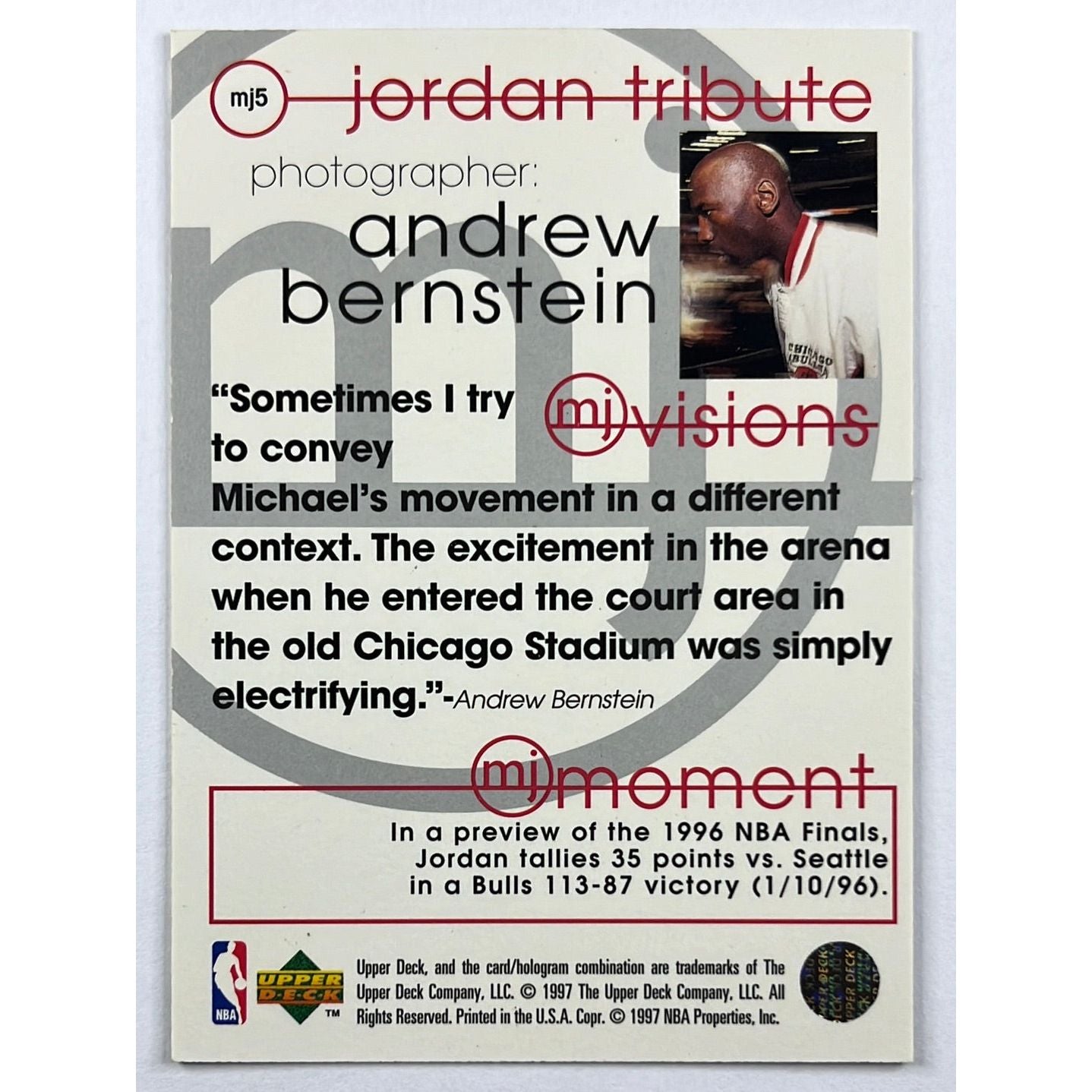 1997-98 Upper Deck Michael Jordan MJ Visions Jordan Tribute MJ5