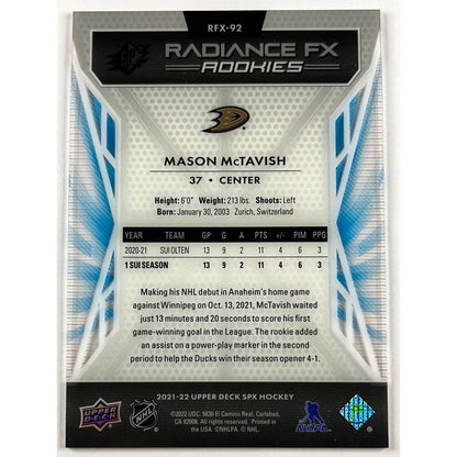 2021-22 SPX Mason Mctavish Radiance FX Rookies Gold /50