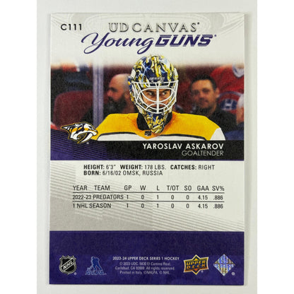 2023-24 Upper Deck Series 1 Yaroslavl Askarov UD Canvas Young Guns