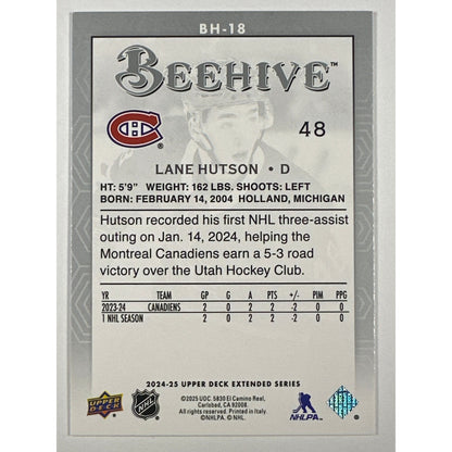 2024-25 Upper Deck Extended Series Lane Hutson Bee Hive RC