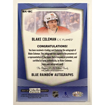 2024-25 O-Pee-Chee Platinum Blake Coleman Blue Rainbow Autographs