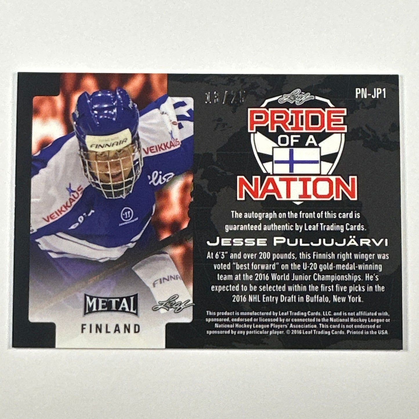 2016 Leaf Jesse Puljujarvi Pride Of A Nation Auto /25