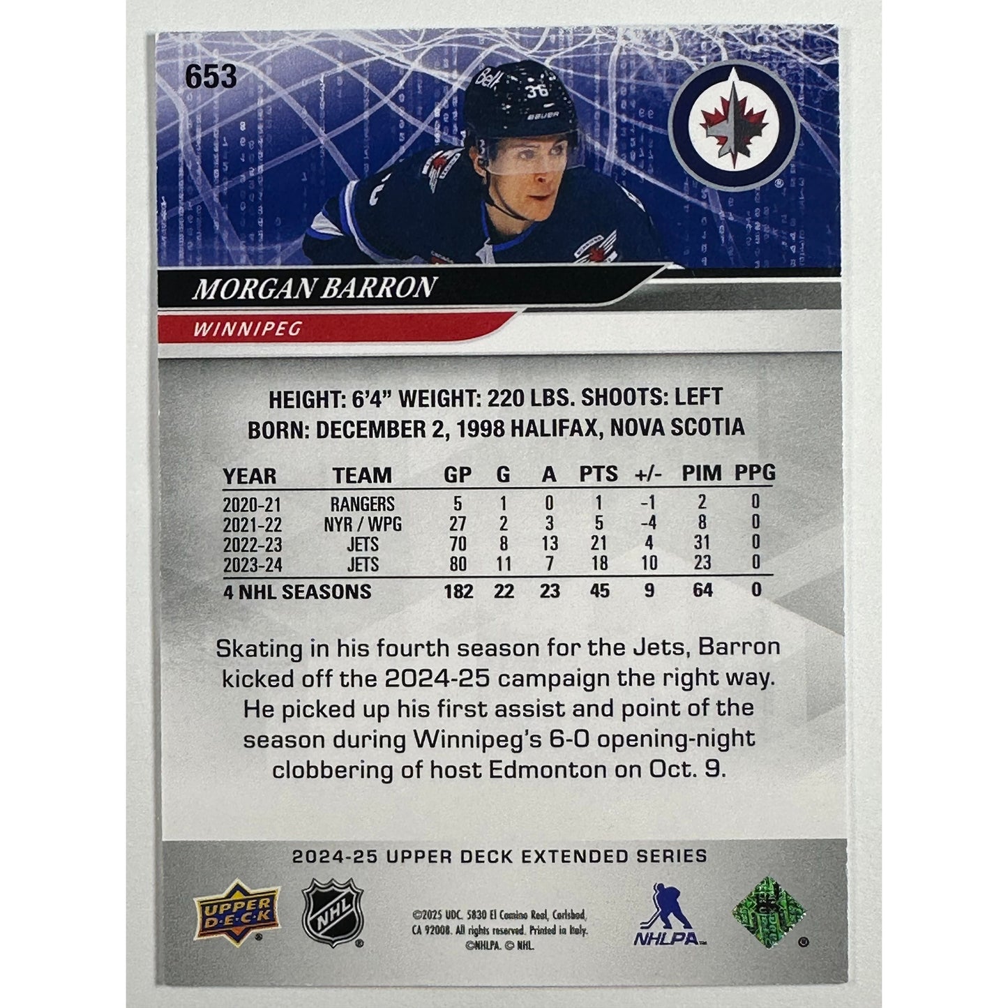 2024-25 Upper Deck Extended Series Morgan Barron High Gloss /10