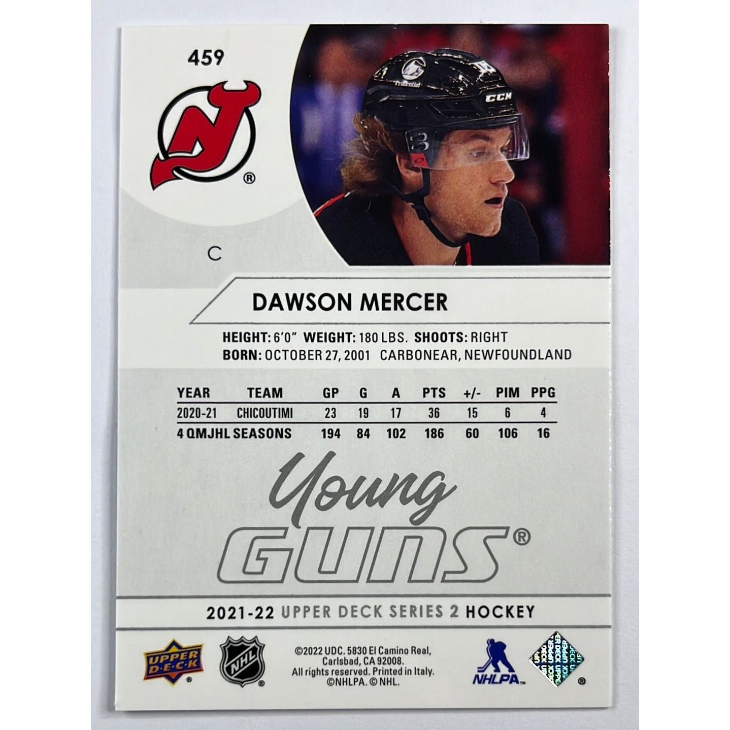 2021-22 Upper Deck Dawson Mercer Young Guns