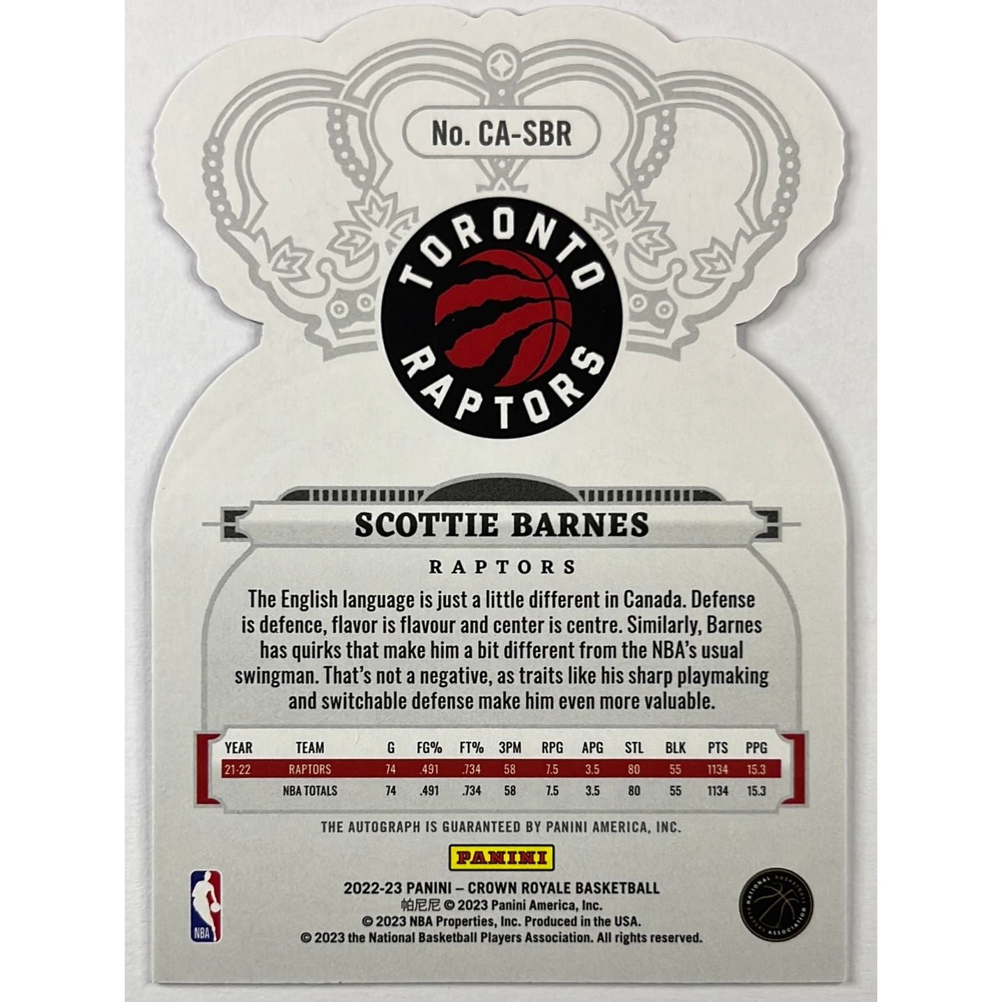 2022-23 Crown Royale Scottie Barnes Holo Amethyst Die Cut Auto /25 | Local Legends Cards & Collectibles