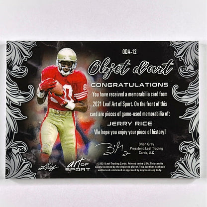2021 Leaf Jerry Rice Art of Sport Game Used Dual Jersey Patch /35