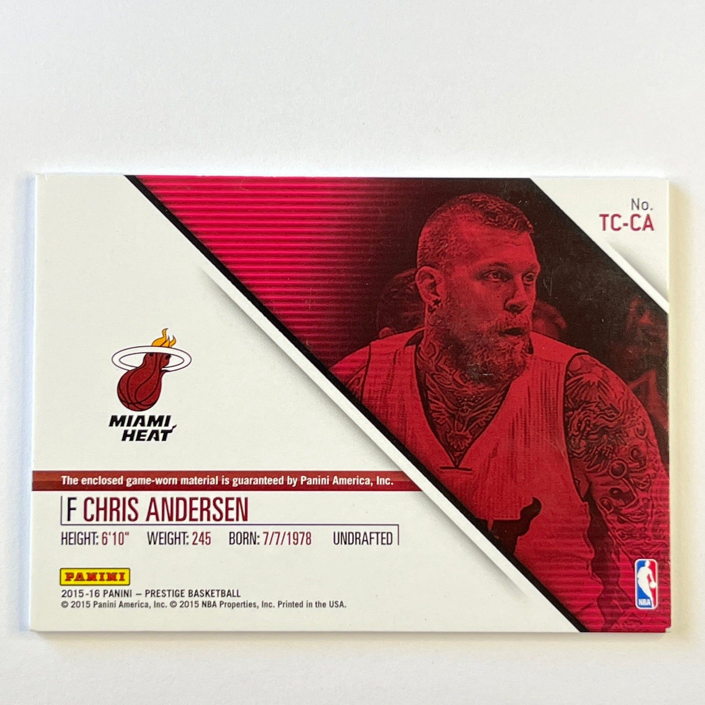 2015-16 Prestige Chris “The Birdman” Anderson True Colors Game Worn Patch