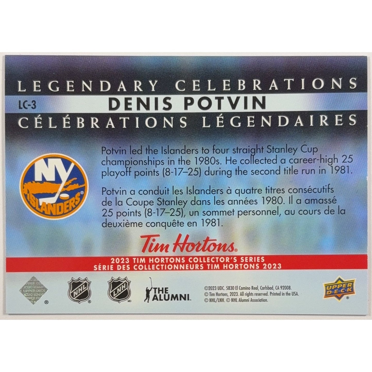 2023 Tim Hortons Collector’s Series Denis Potvin Legendary Celebrations Lenticular | Local Legends Cards & Collectibles