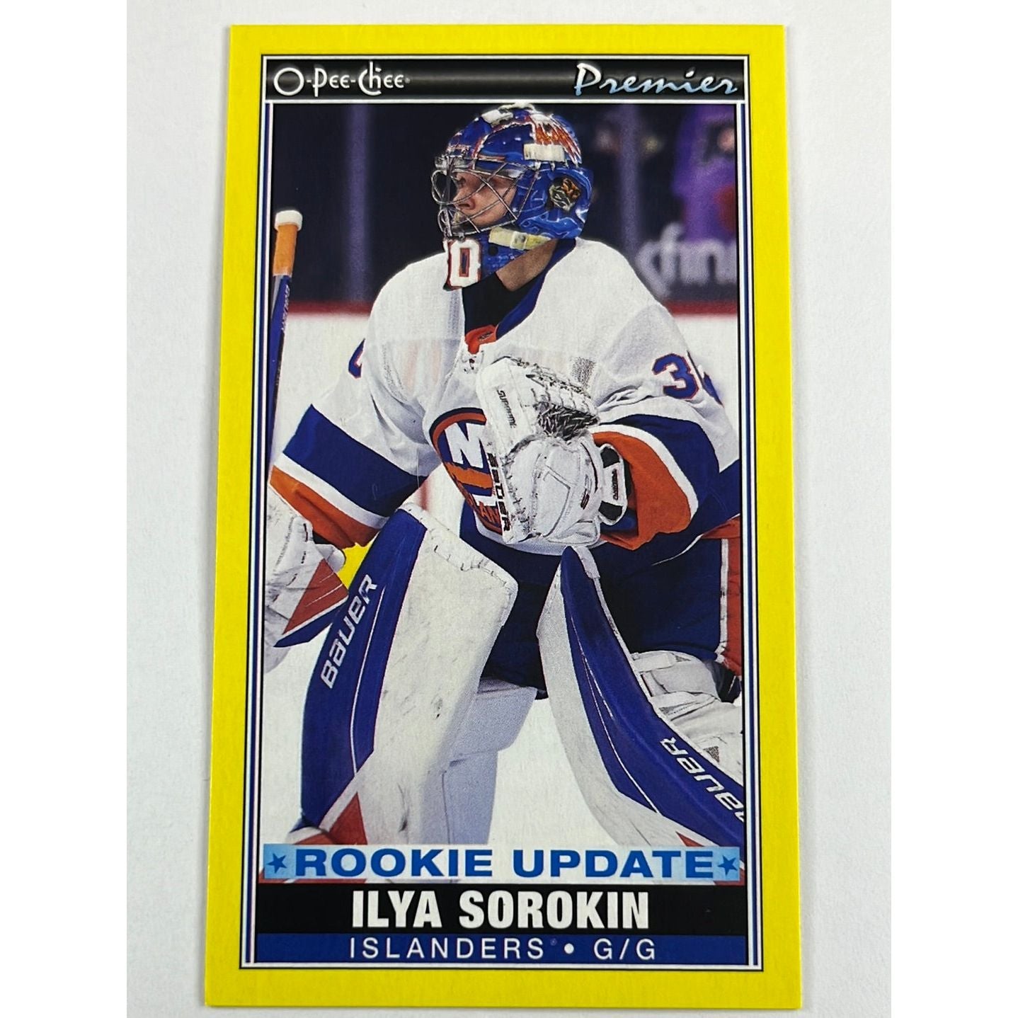 2021-22 O-Pee-Chee Ilya Sorokin Yellow Border Tall Boy Rookie Card