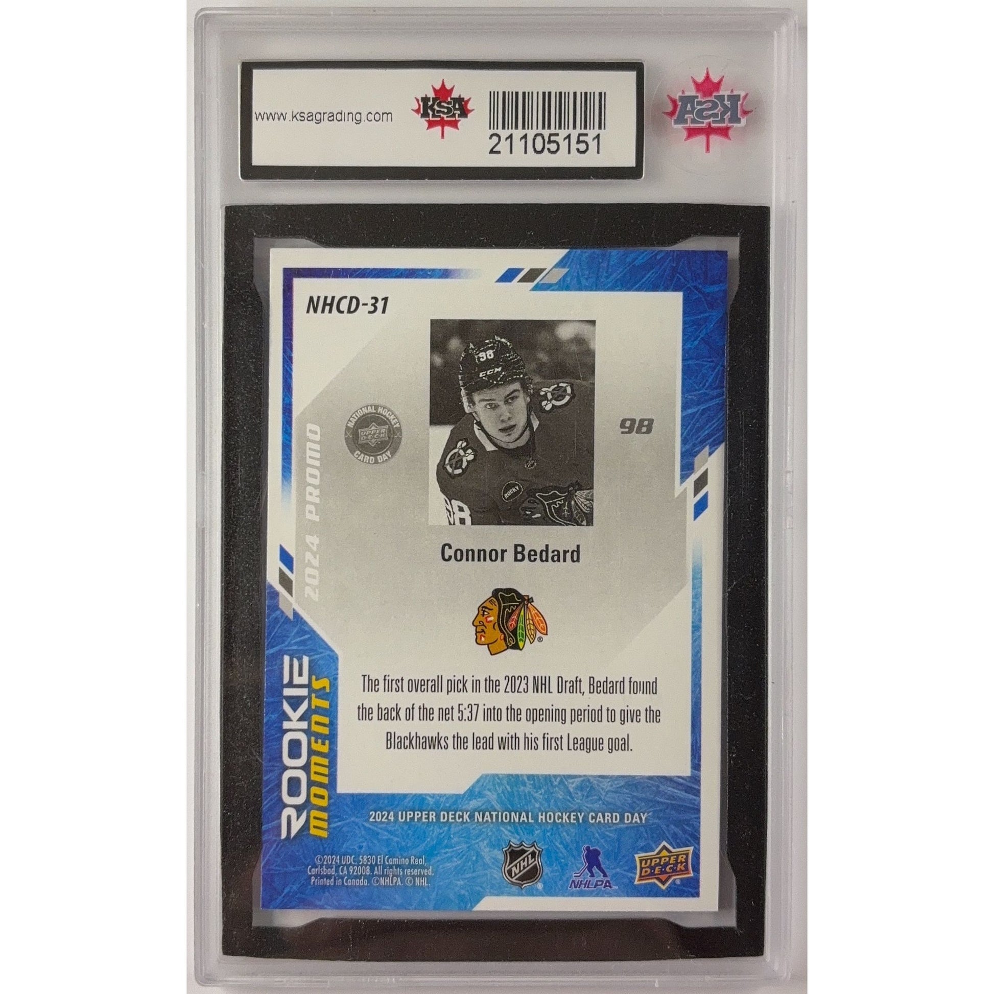 2024 Upper Deck National Connor Bedard Rookie Moments KSA 10 GEM MINT | Local Legends Cards & Collectibles