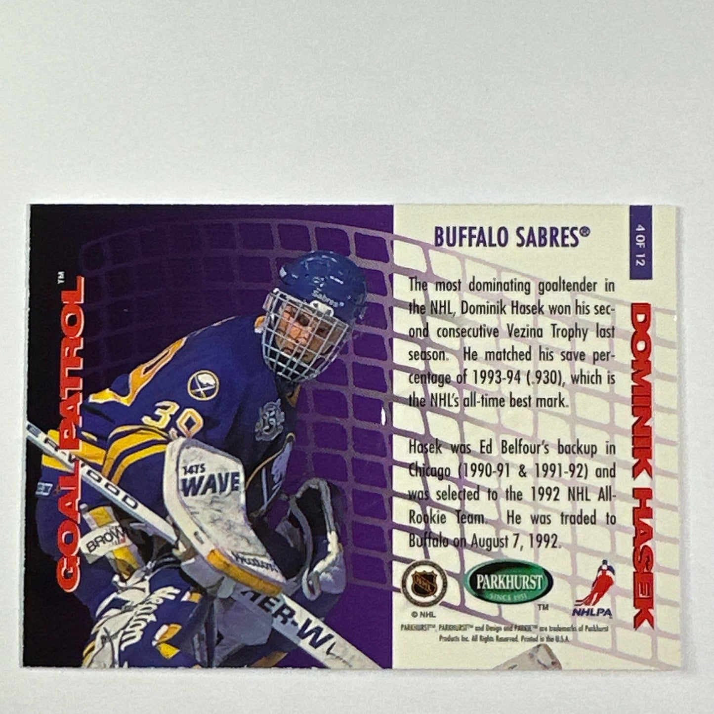 1995-96 Parkhurst Dominik Hasek Goal Patrol Embossed