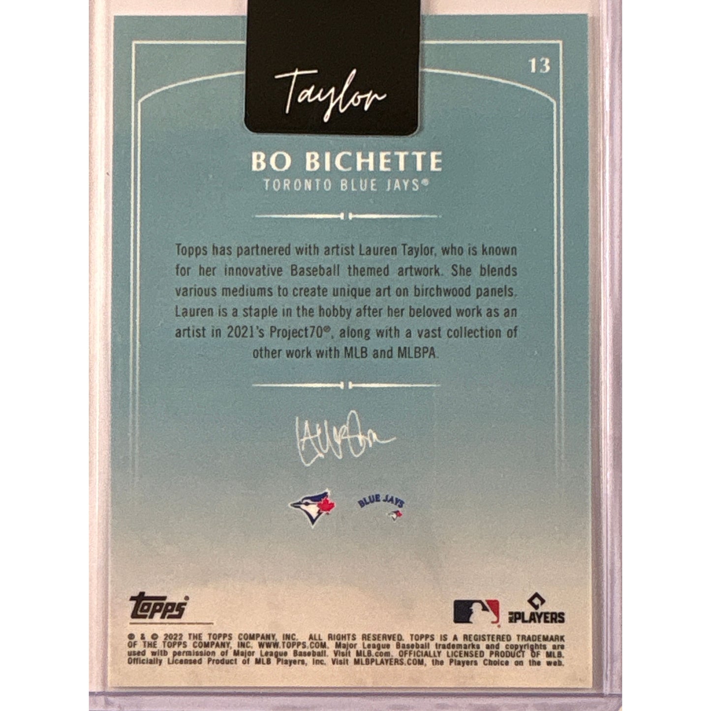 2022 Topps x Lauren Taylor Bo Bichette Artist Signed Black Auto #13
