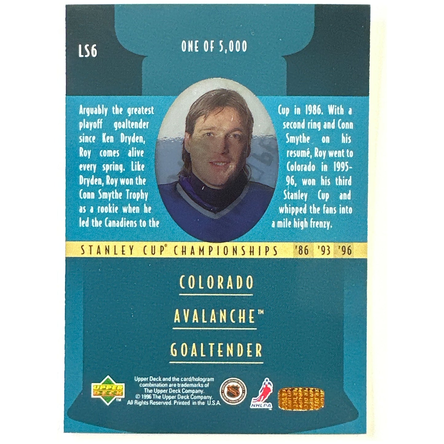 1996-97 Upper Deck Patrick Roy Stanley Cup Quarterfinals Acetate /5000