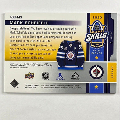 2020-21 SP Game Used Mark Sheifele All Star Skills Relic Blends /150