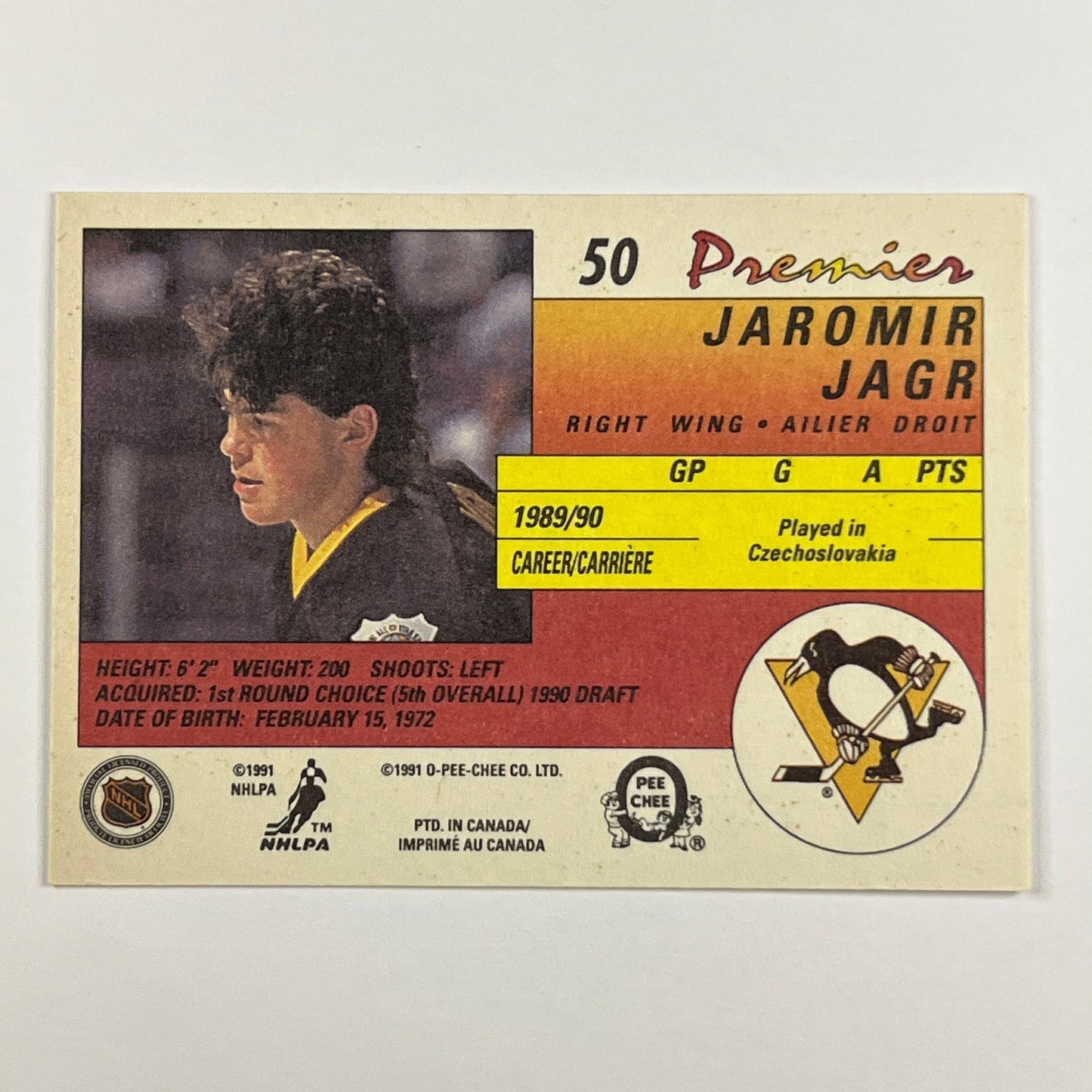 1990-91 O-Pee-Chee Premier Jaromir Jagr RC