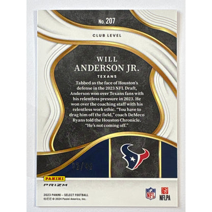 2023 Select Will Anderson Club Level Disco Prizm RC 13/49 | Local Legends Cards & Collectibles