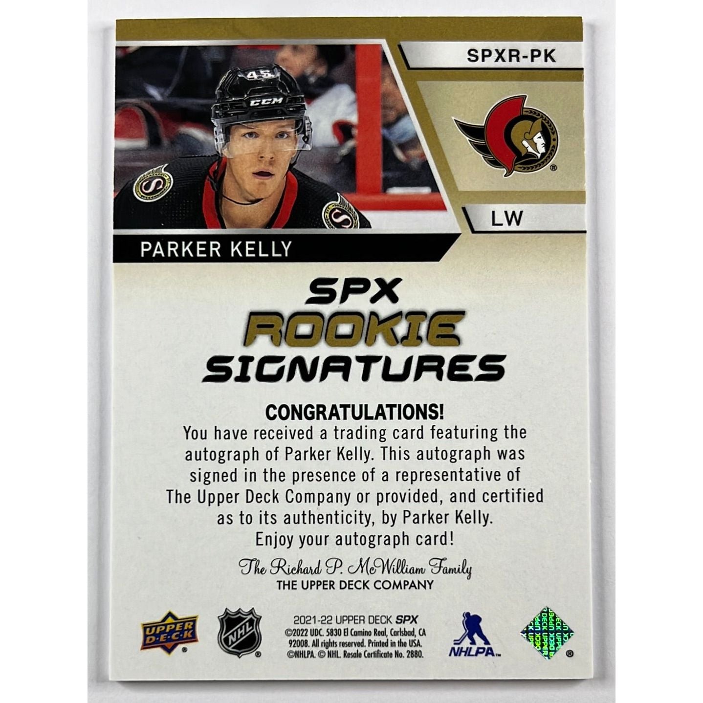 2021-22 SPX Parker Kelly Rookie Signatures