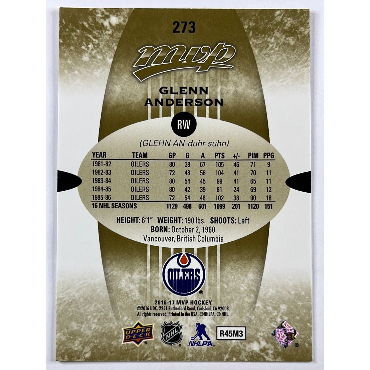 2016-17 MVP Glen Anderson Gold Super Script /135