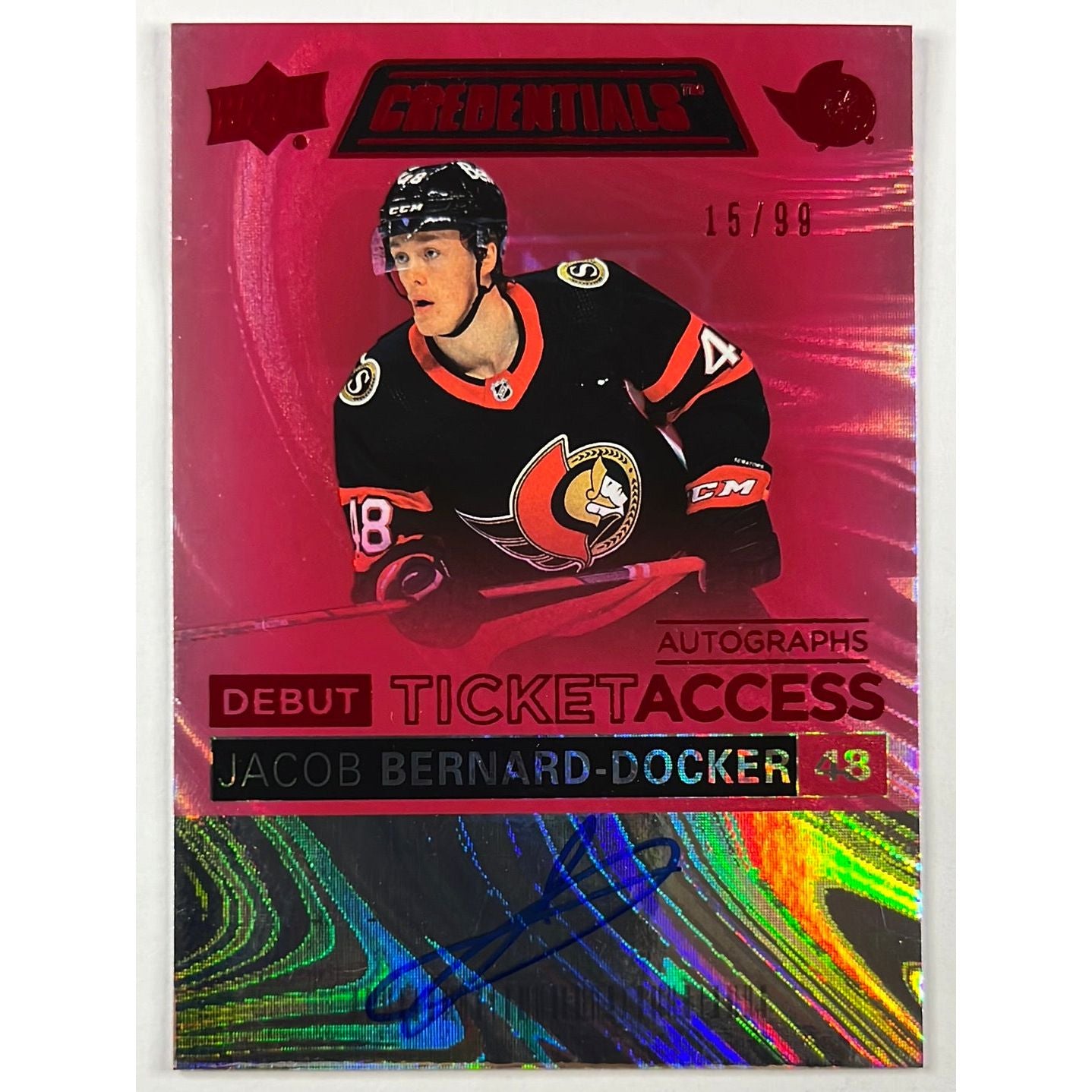 2021-22 Credentials Jacob Bernard Docker Debut Ticket Access Autographs /99