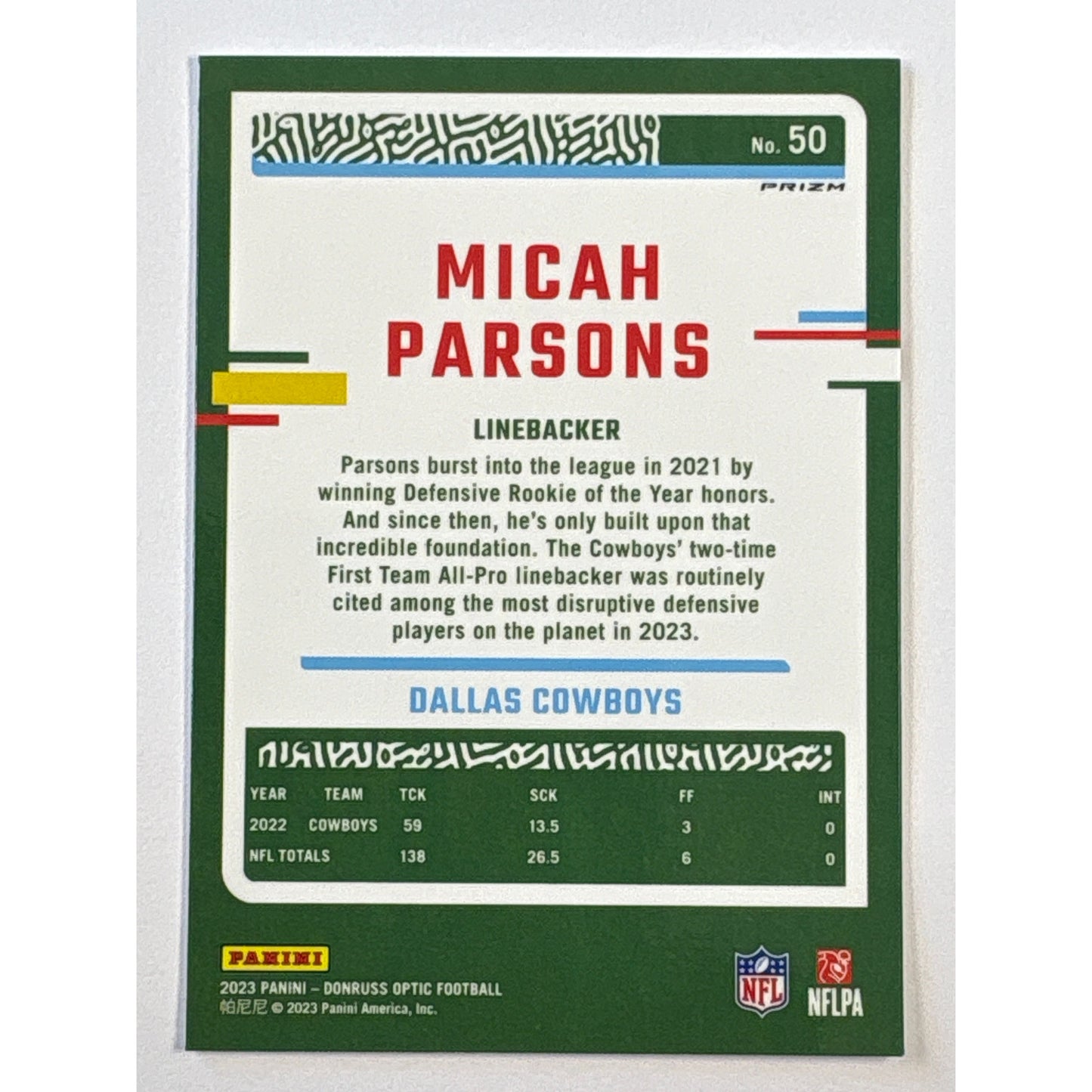 2023 Donruss Optic Micah Parsons Silver Holo Prizm