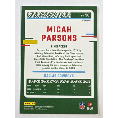 2023 Donruss Optic Micah Parsons Silver Holo Prizm