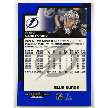 2020-21 O-Pee-Chee Platinum Andrei Vasilevskiy Blue Surge