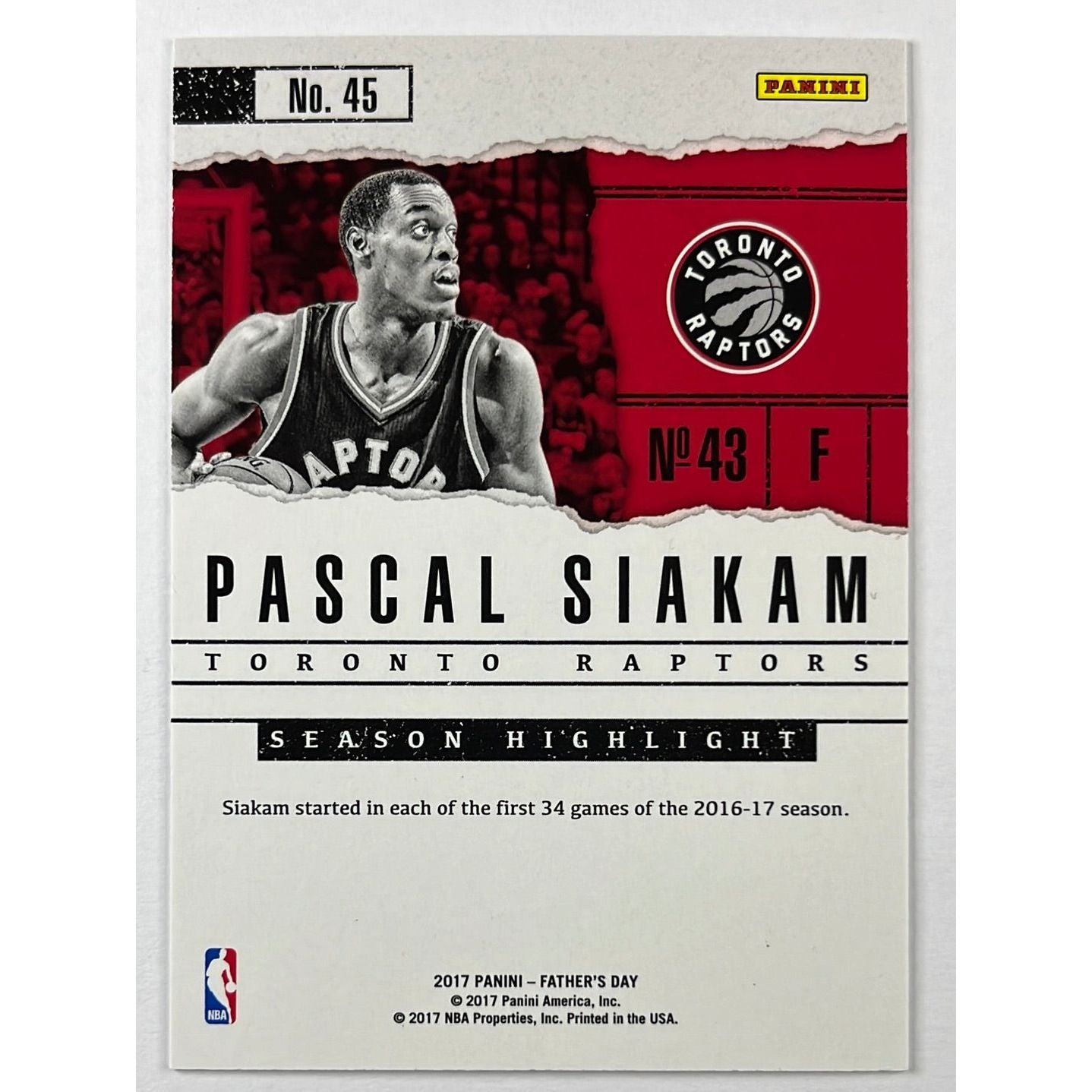 2017 Panini Fathers Day Pascal Siakam Red Galactic Foil Rookie Card /10