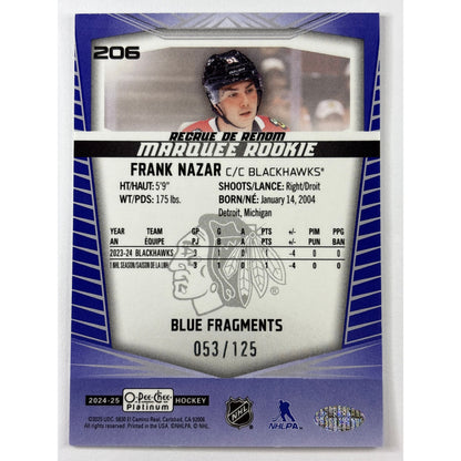 2024-25 O-Pee-Chee Platinum Frank Nazar Blue Fragments RC /125 | Local Legends Cards & Collectibles
