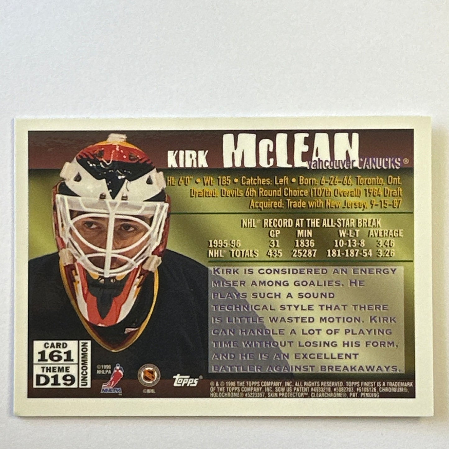 1996-97 Topps Finest Kirk McLean Defenders Unpeeled