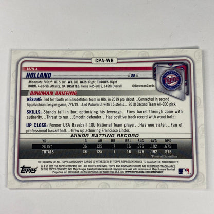 2020-21 Topps Bowman 1st Chrome Will Holland Auto