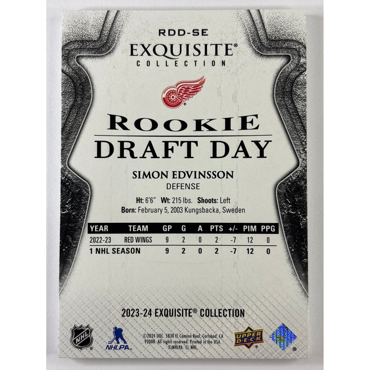 2023-24 ICE Exquisite Collection Simon Edvinsson Rookie Draft Day /349