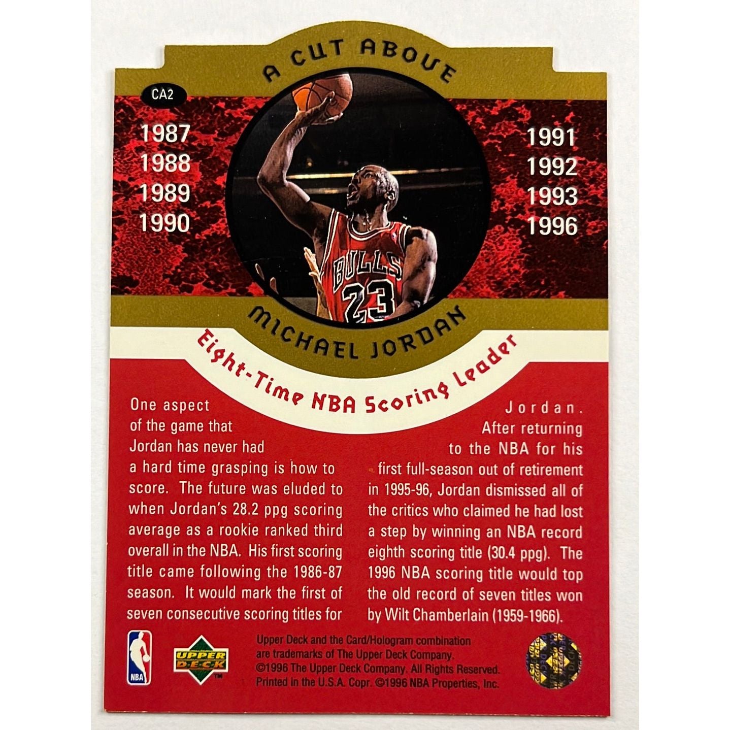 1996-97 Upper Deck Michael Jordan A Cut Above Die Cut 8 Time Scoring Leader