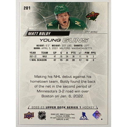 2022-23 Upper Deck Series 1 Matt Boldy Young Guns