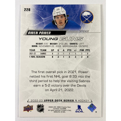 2022-23 Upper Deck Series 1 Owen Power Young Guns