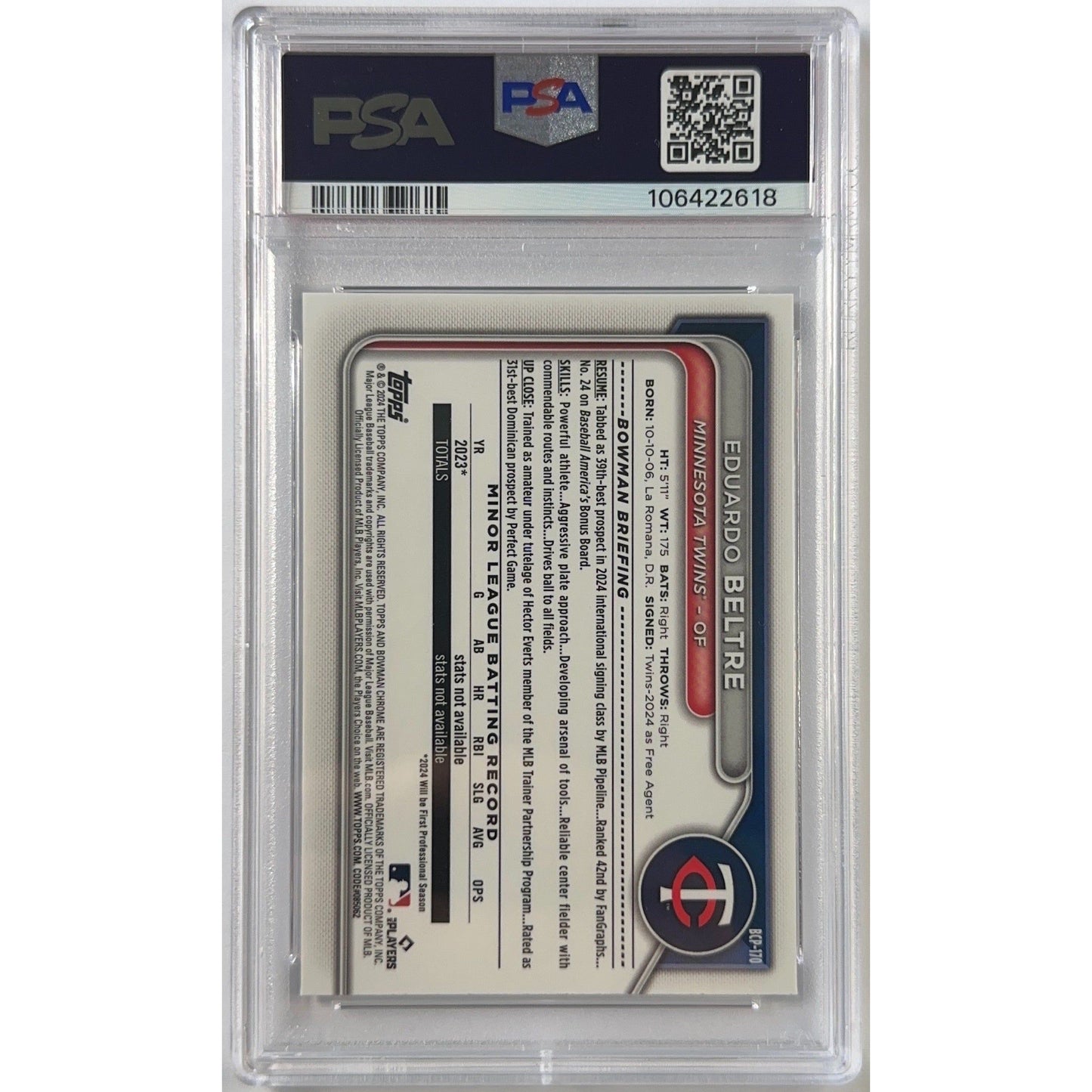 2024 Bowman Chrome Eduardo Beltre Bowman 1st Prospects Shimmer Refractor PSA 9 MINT
