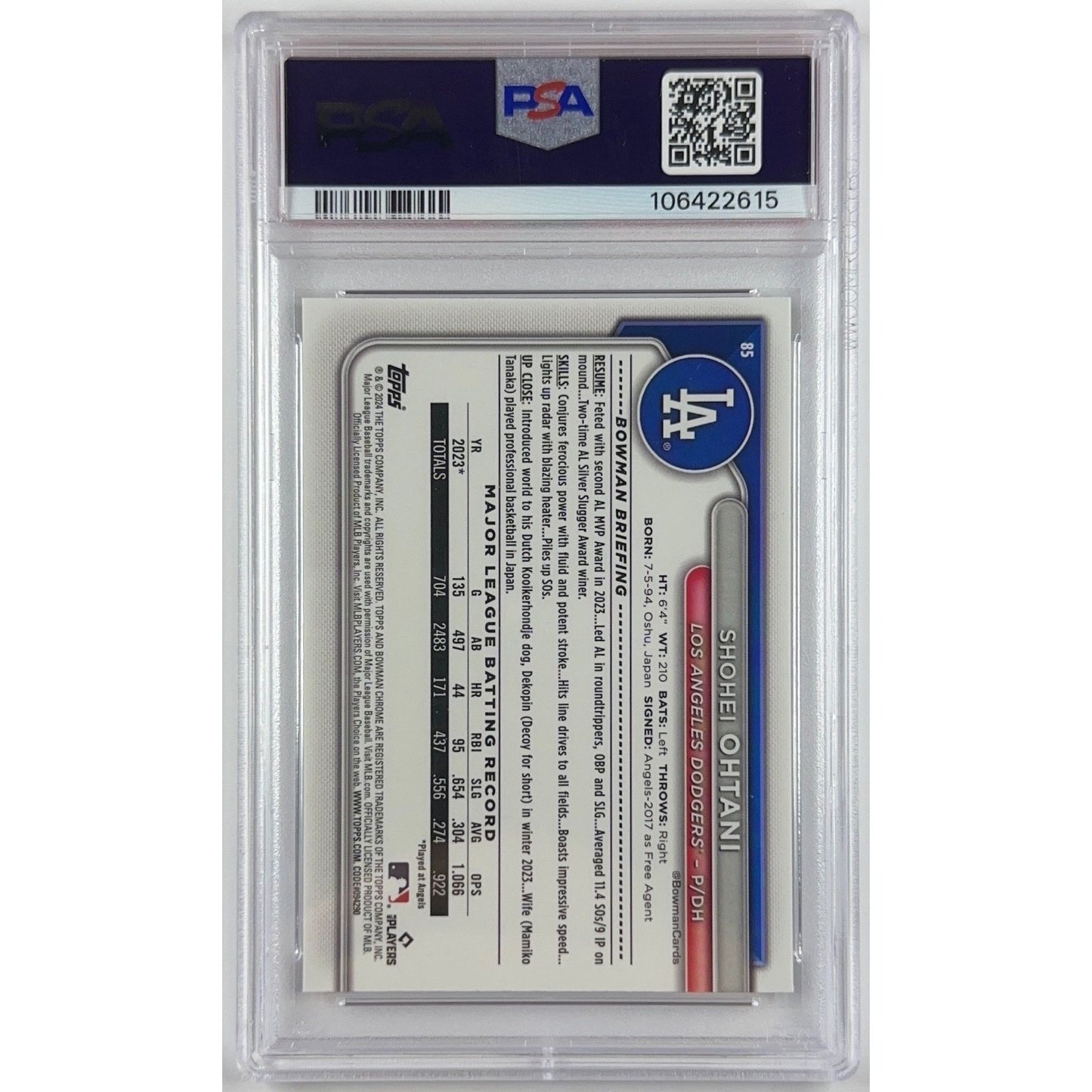 2024 Bowman Chrome Shohei Ohtani M/B PSA 10 GEM MINT