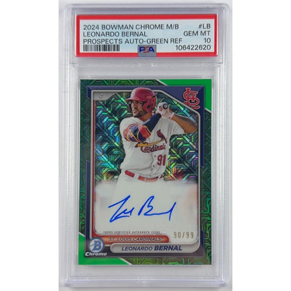 2024 Bowman Chrome Leonardo Bernal M/B Auto Green Refractor /99 PSA 10 GEM MINT