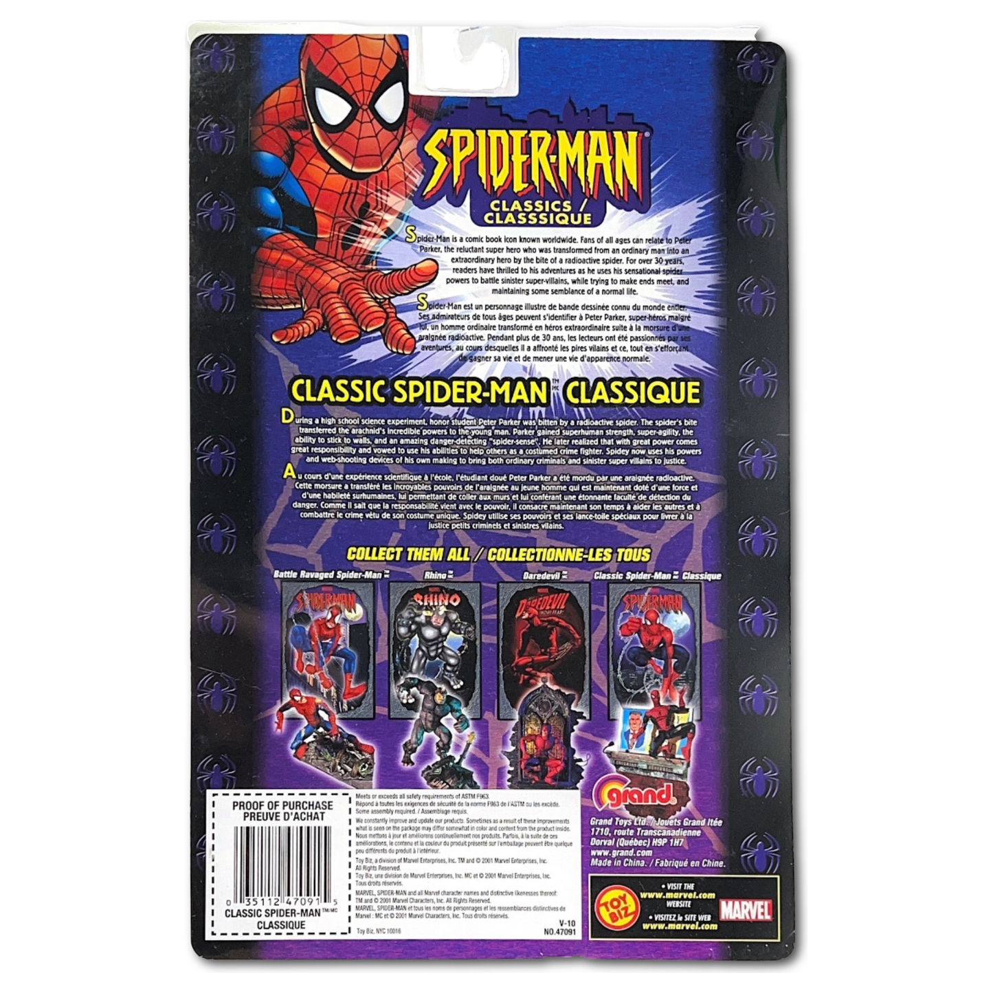 2001 Marvel ToyBiz Spider-Man Series 2 Classics Figure and Wall Mount Stand