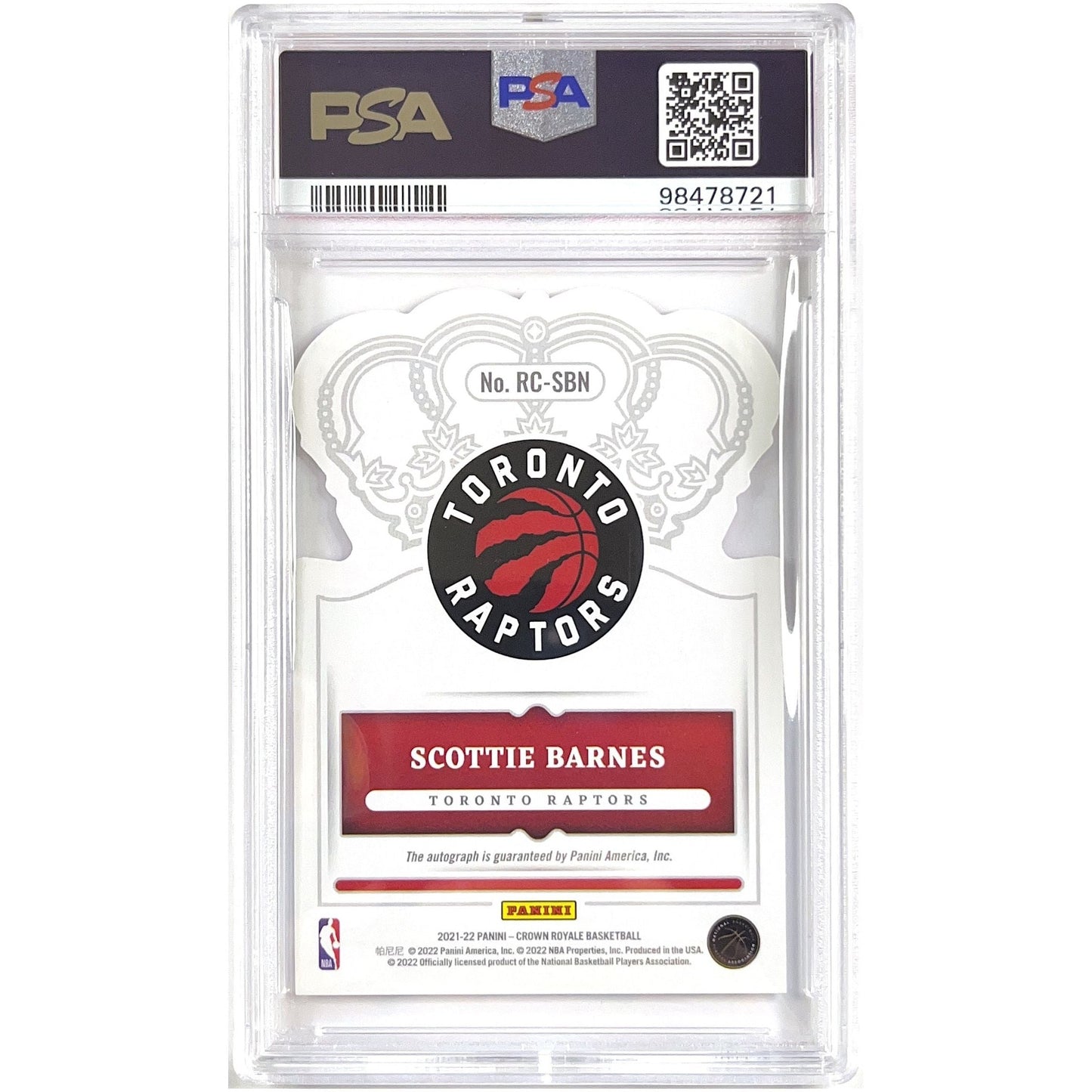2021-22 Crown Royale Scottie Barnes Rookie Crown Auto Red /49 PSA 8 NEAR MINT-MINT | Local Legends Cards & Collectibles