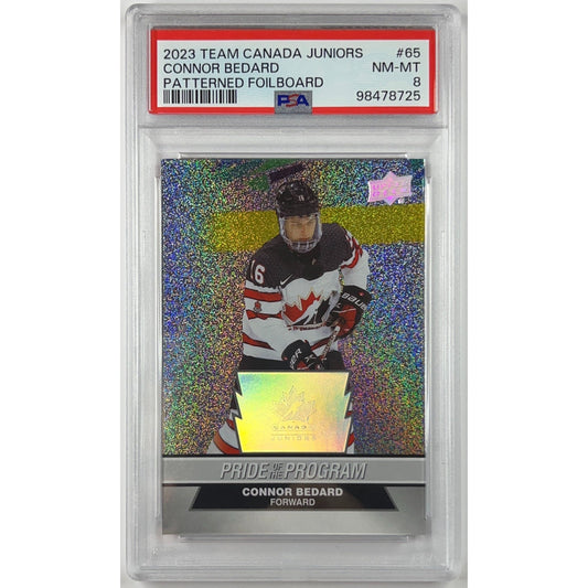 2023 Team Canada Junior Connor Bedard Patterned Foilboard PSA 8 NM-MT