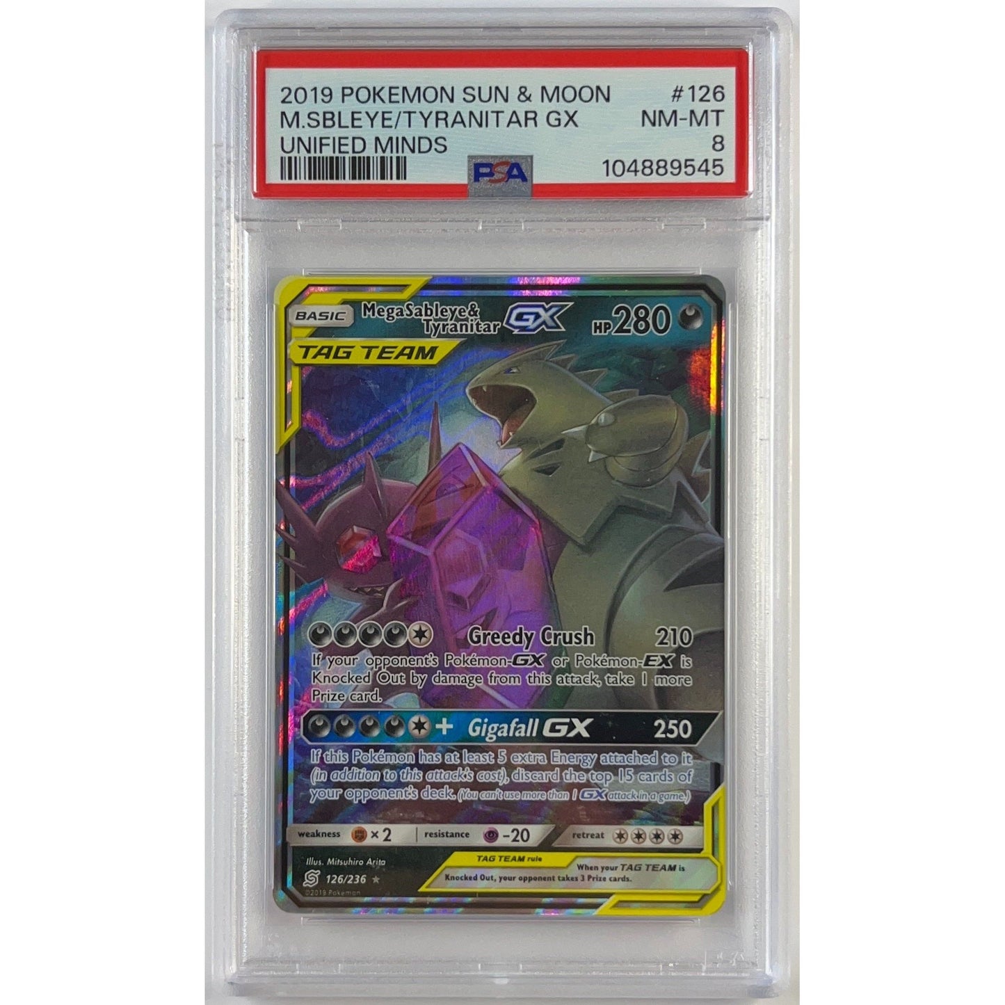 Tag Team Mega Sableye & Tyranitar GX Holo Ultra Rare 126/236 PSA 8 NEAR MINT - MINT