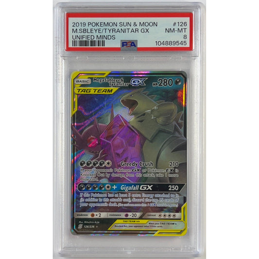 Tag Team Mega Sableye & Tyranitar GX Holo Ultra Rare 126/236 PSA 8 NEAR MINT - MINT