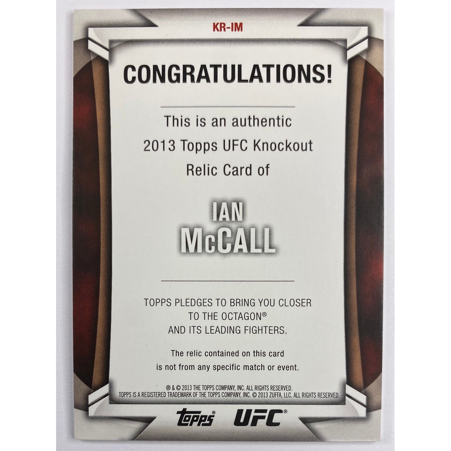 2013 Topps Knockout Ian McCall Fighter Worn Relic /188