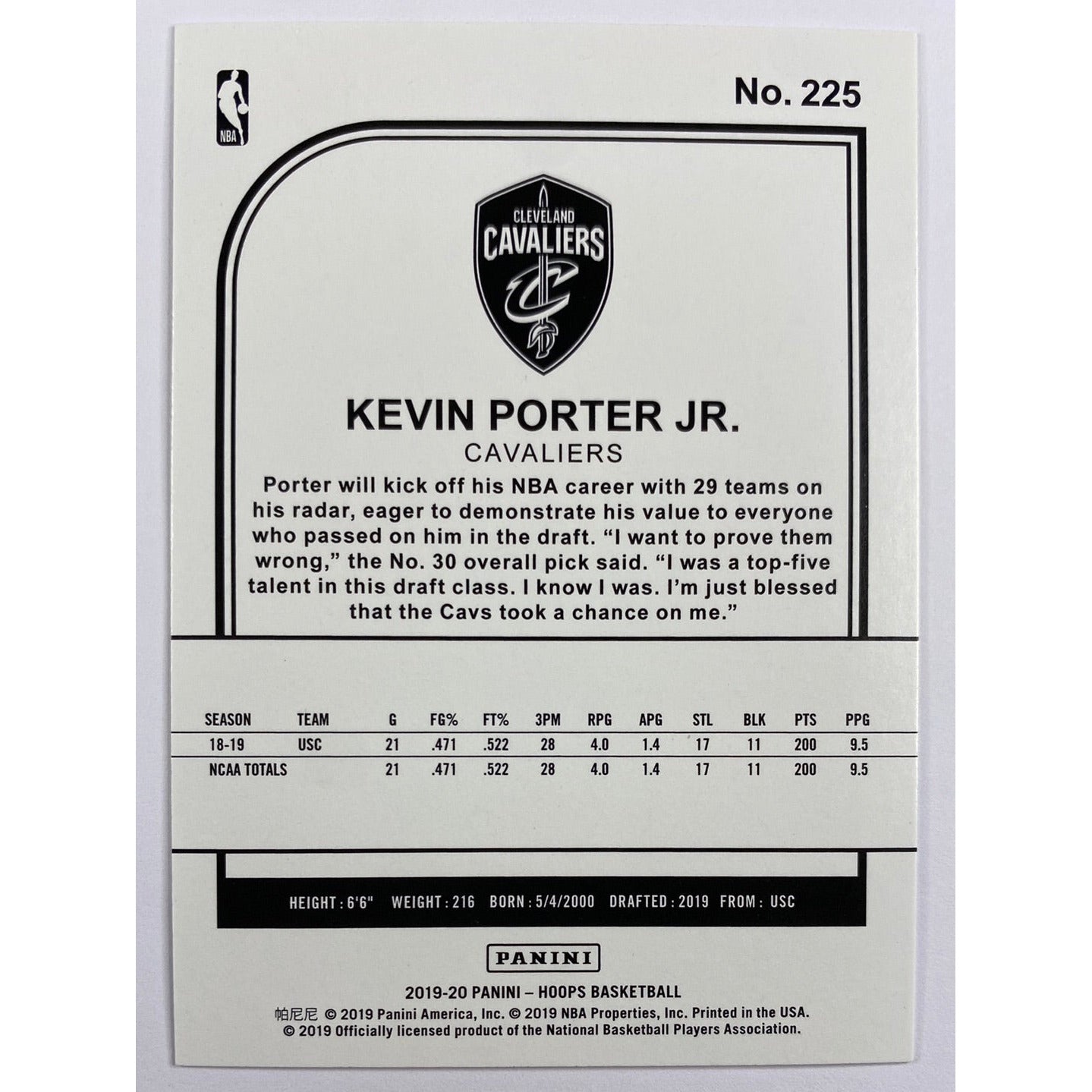 2019-20 Hoops Kevin Porter Jr Yellow Flood RC