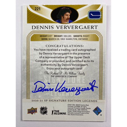 2020-21 SP Signature Legends Dennis Ververgaert Gold Foil Double Auto | Local Legends Cards & Collectibles