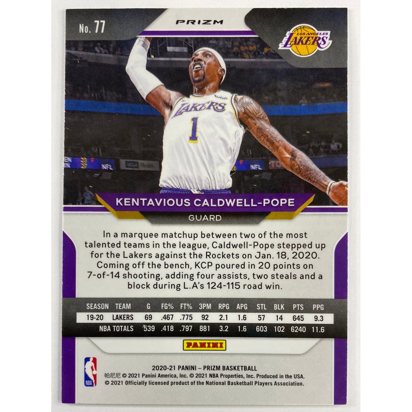 2020-21 Panini Prizm Kentavious Caldwell-Pope Silver Hyper Prizm