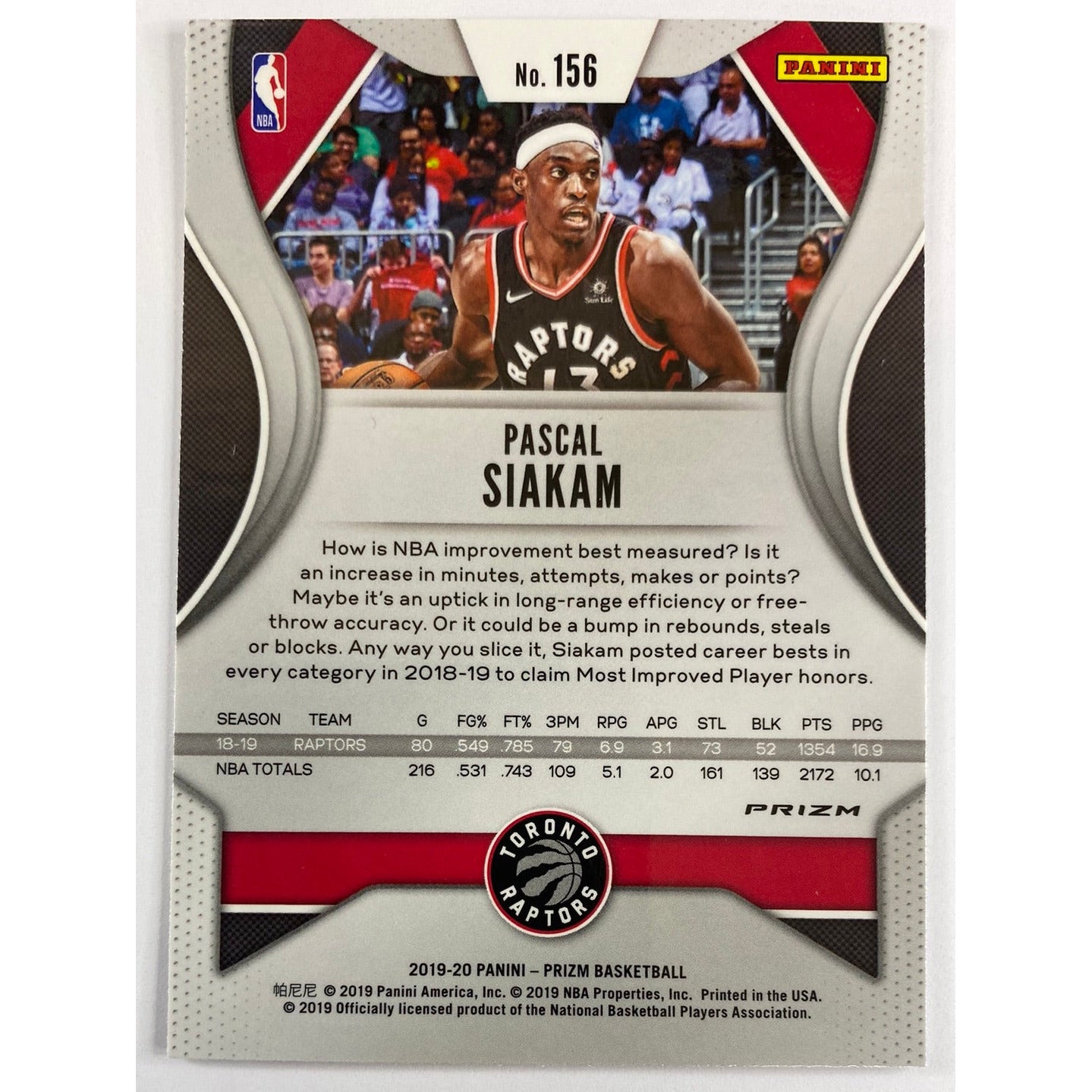 2019-20 Panini Prizm Pascal Siakam Silver Holo Prizm