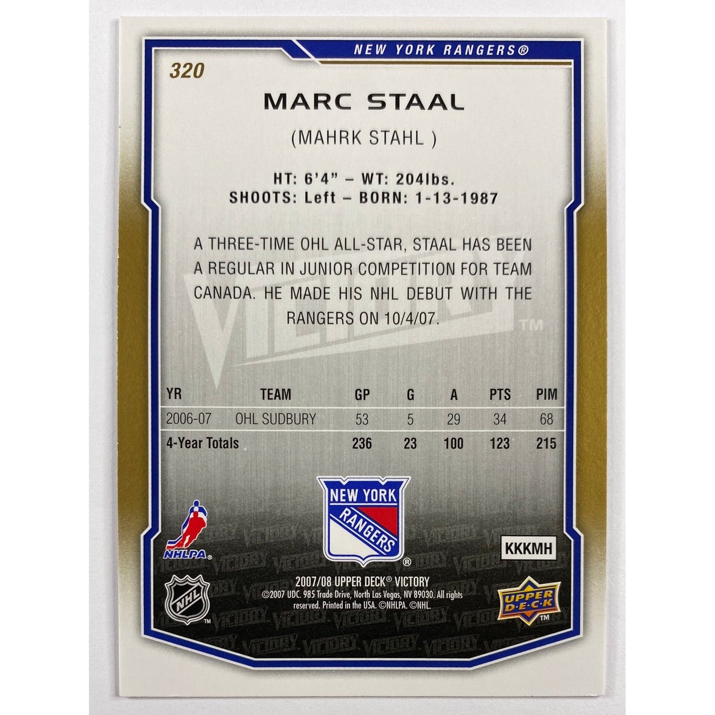 2007-08 Victory Marc Staal RC