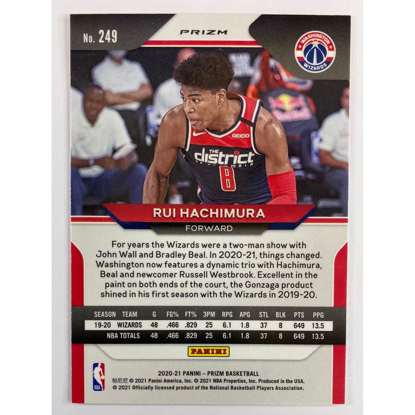 2020-21 Panini Prizm Rui Hachimura Orange Cracked Ice Prizm