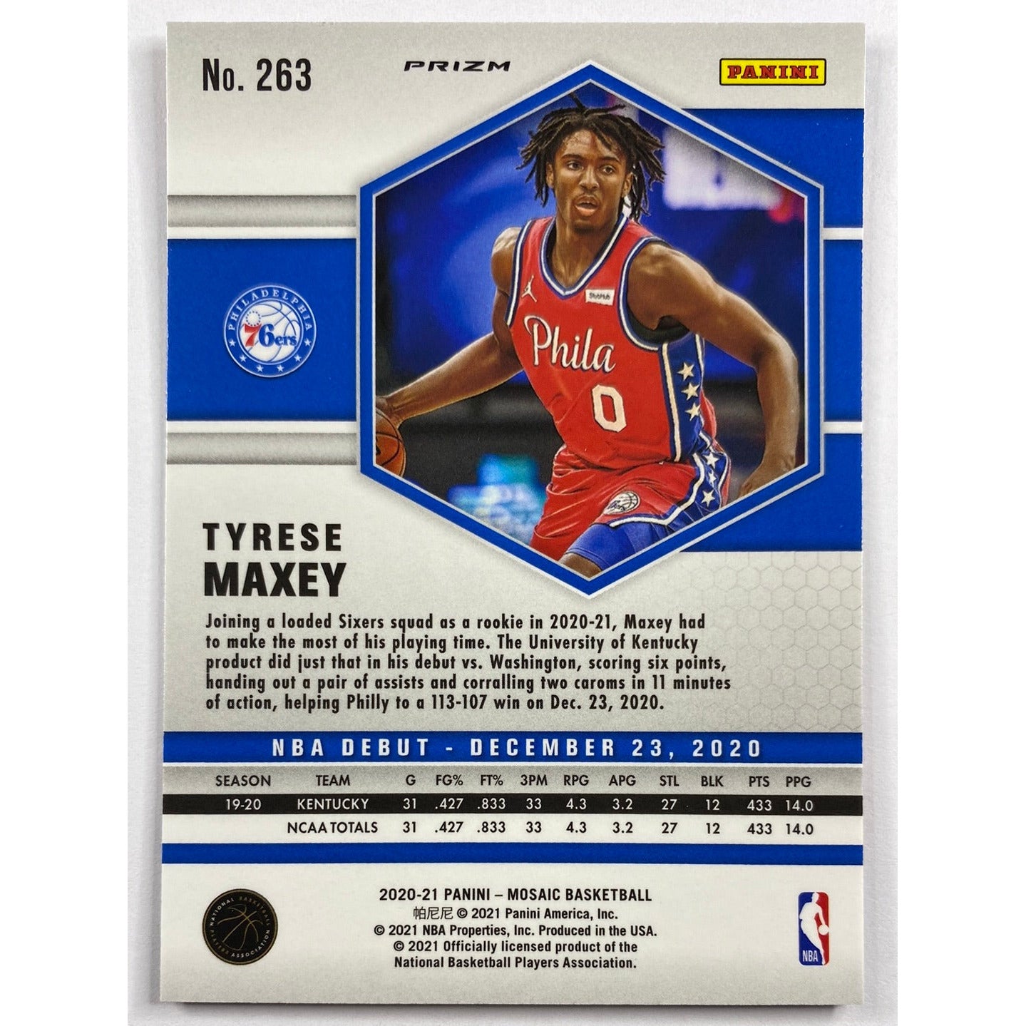 2020-21 Mosaic Tyrese Maxey Orange Reactive Prizm RC